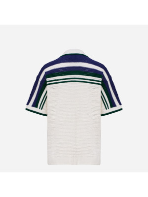 Crochet Tennis Shirt CASABLANCA MS24-KW-659-01-WHITE-GREEN-STRIPE