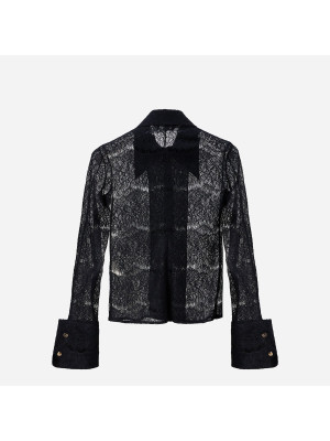 Black Fitted Lace Shirt  AWAKE MODE SS24-T06-KK08-BLACK