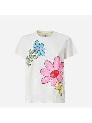 Flower Embroidery T-shirt MIRA MIKATI TEE004C-WHITE-FLOWERS
